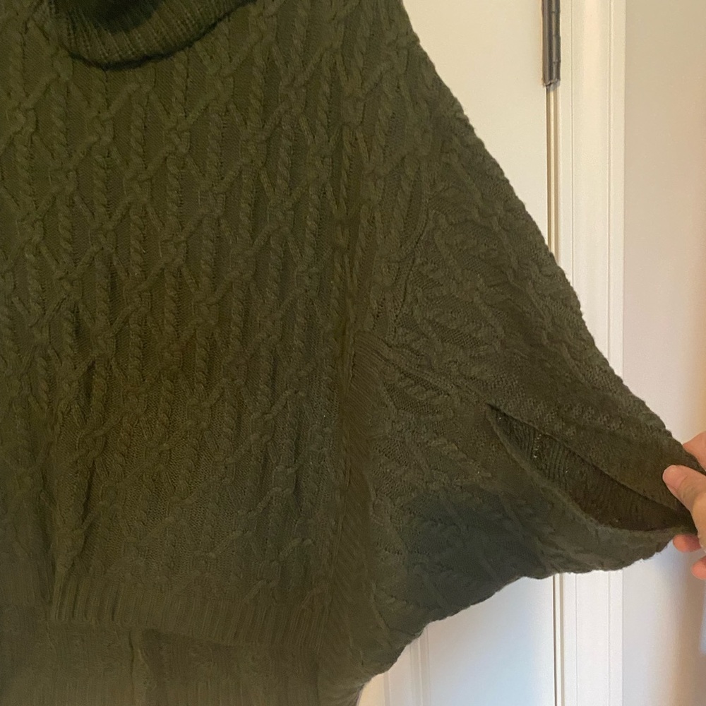 Design History Green Cable Knit Poncho Sweater with Turtleneck - Picture 2 of 5